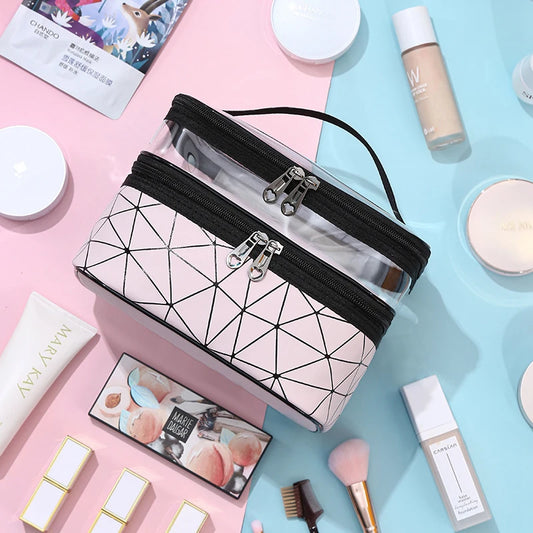 Double Transparent Cosmetic Bag - Big Capacity Travel Makeup Organizer