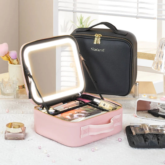 Professional Makeup Train Case with Mirror - Waterproof Cosmetic Organizer with Adjustable Dividers