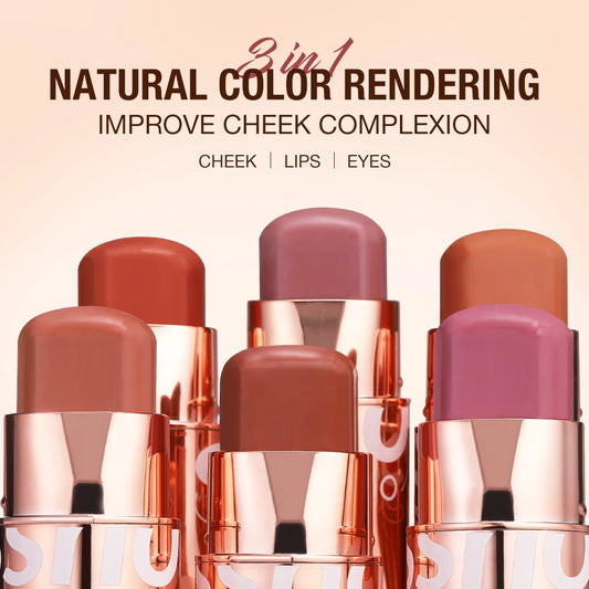 O.TWO.O 3-in-1 Blush Stick - Multi-Use Cream Blush for Lips, Cheeks & Eyes