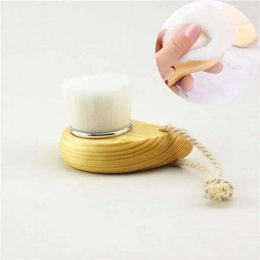 Wood Handle Facial Cleansing Brush - Manual Soft Face Massager & Pore Cleanser