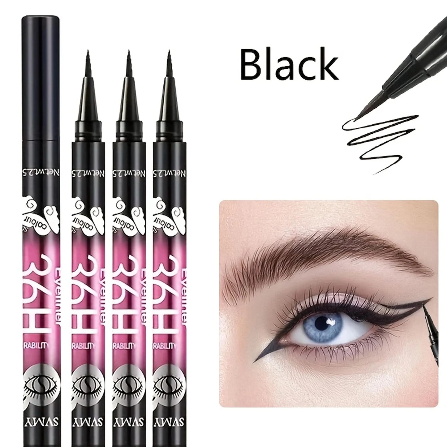 Waterproof Black Eyeliner Pencil Set - Long-Lasting Smudge-Proof Eye Makeup