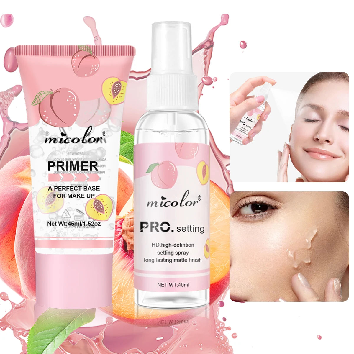 Professional Makeup Primer & Setting Spray Set - Invisible Pore Formula for Long-Lasting Flawless Finish
