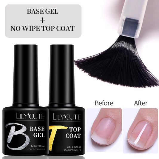 LILYCUTE UV Gel Nail Polish - Base & No-Wipe Top Coat Set (7ml)