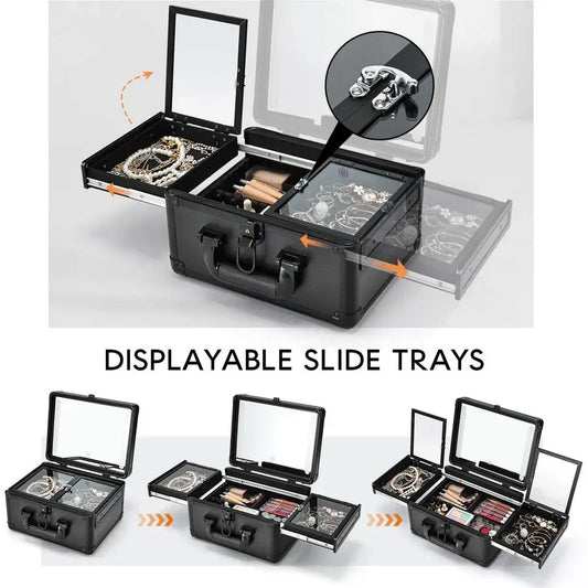 LED Lighted Makeup Train Case - 11.2 Inch Professional Cosmetic Organizer
