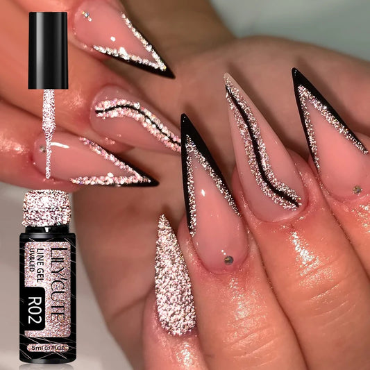 LILYCUTE 5ML Reflective Glitter Liner Gel Polish Nail Art Champagne Sparkling Lines