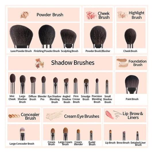 Professional 14-Piece Natural Goat Hair Makeup Brush Set with Premium Wooden Handles & Travel Case