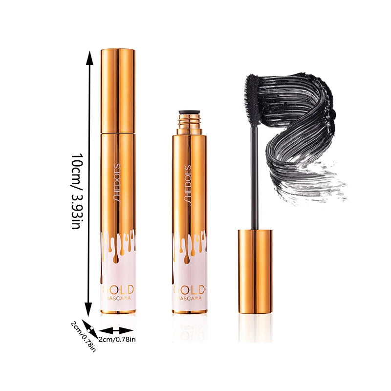 Waterproof Lengthening Mascara - Long-Lasting Curly Lash Formula with Gold Accent