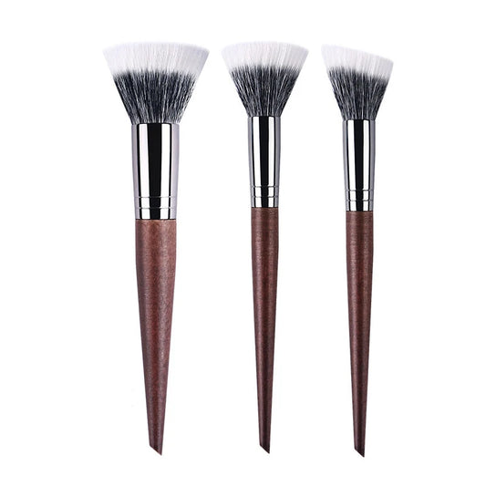 Natural Wood & Goat Hair Stippling Makeup Brush - Professional Powder & Contour Blending