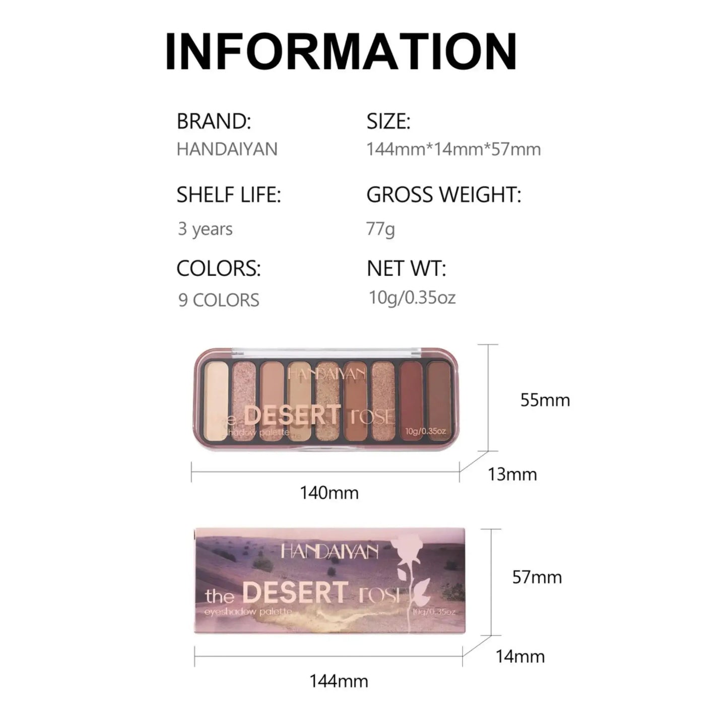 Handaiyan Desert Rose Eyeshadow Palette - 9 Highly Pigmented Shades with Matte & Shimmer Finish