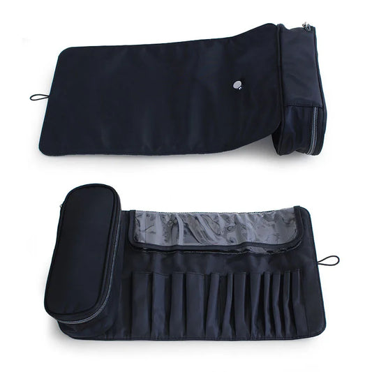 Rolling Makeup Brush Bag - Waterproof Travel Organizer with Foldable Design