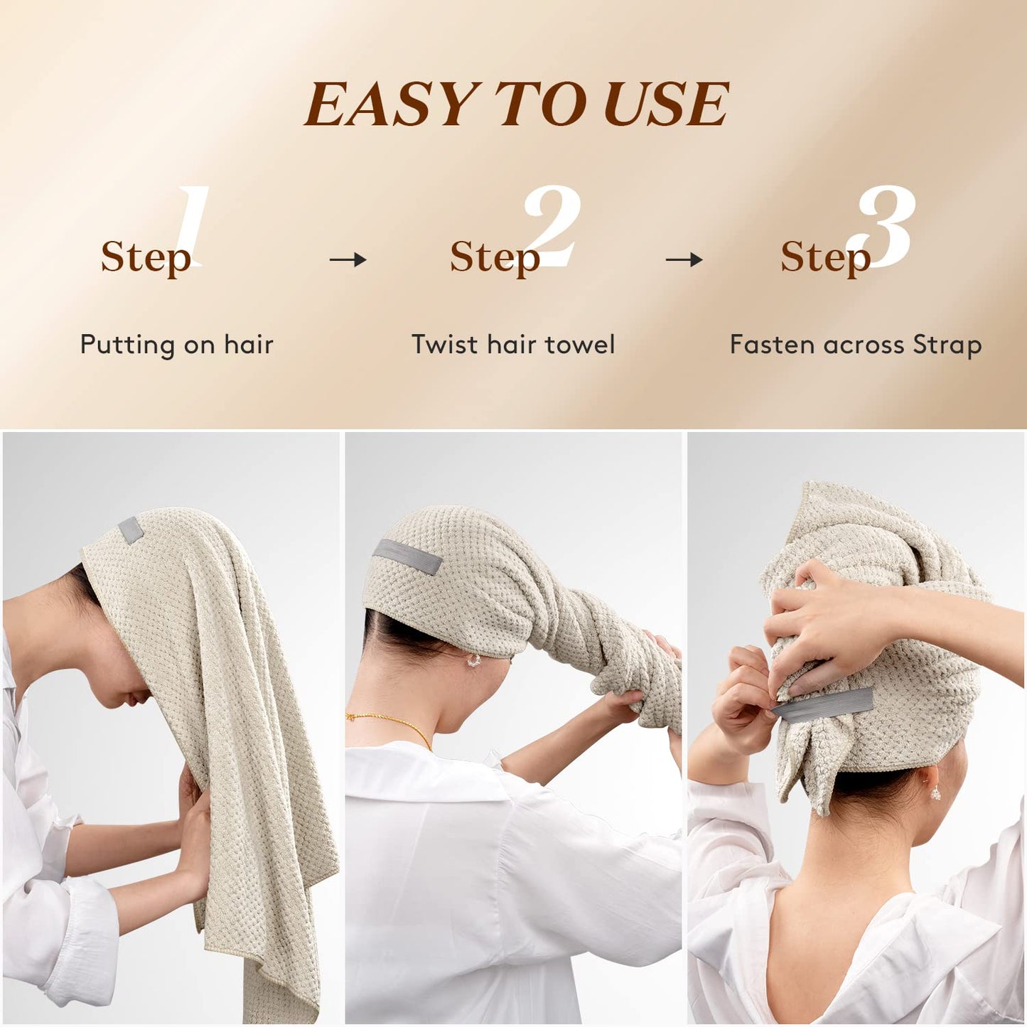 Ultra-Absorbent Premium Coral Velvet Microfiber Hair Towel Wrap with Secure Elastic Band