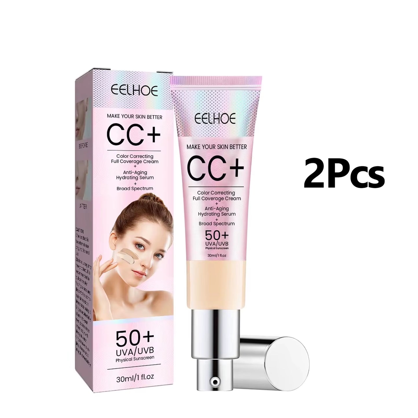 1/2/3Pcs CC Cream Foundation Waterproof Brighten Moisturizing Foundation Concealer Oil-Control Sunscreen Spf 50 Makeup Product