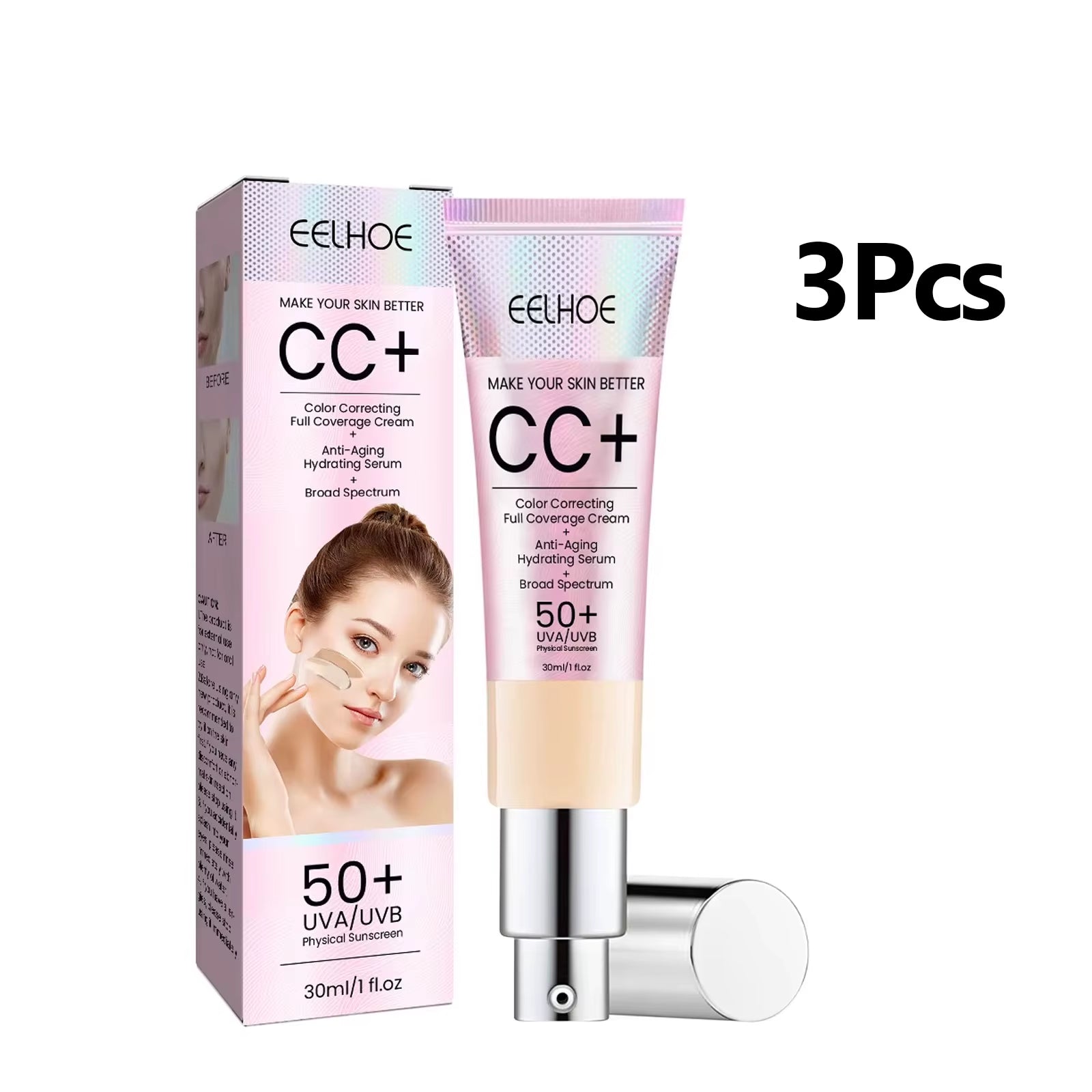 1/2/3Pcs CC Cream Foundation Waterproof Brighten Moisturizing Foundation Concealer Oil-Control Sunscreen Spf 50 Makeup Product