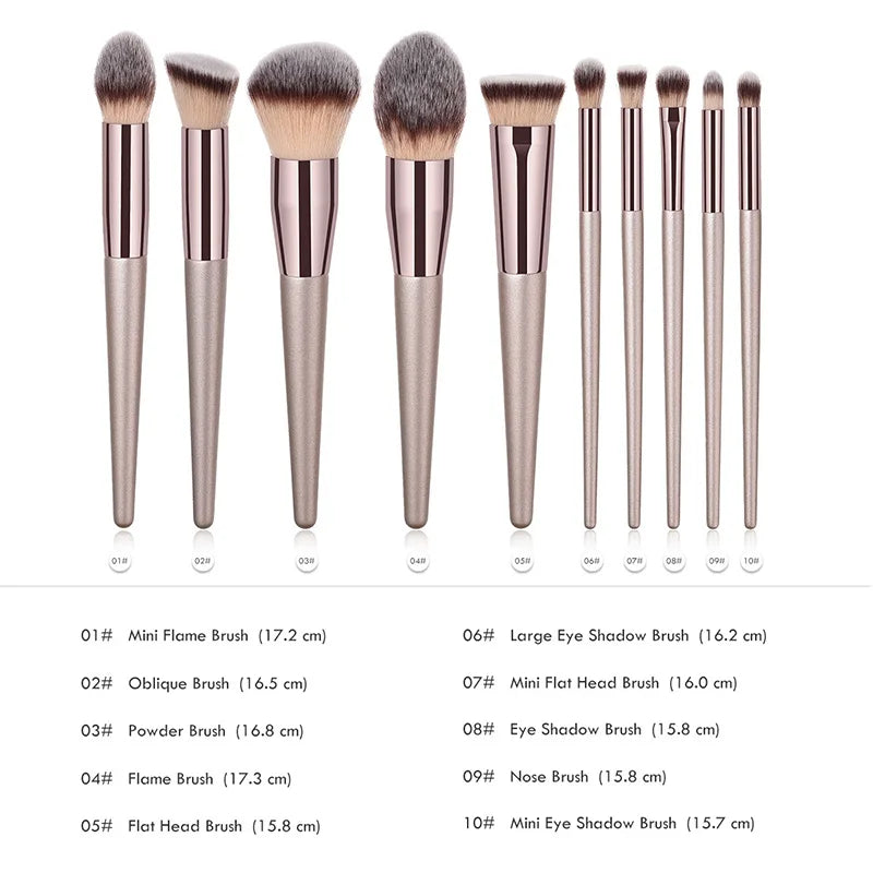 Professional Champagne Gold Makeup Brush Set - 14 Piece Premium Synthetic Hair Collection