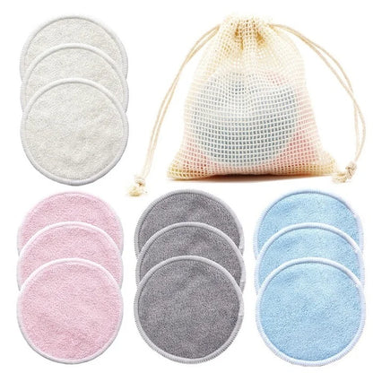 Reusable Bamboo Makeup Remover Pads 12pcs/Bag Washable Rounds Cleansing Facial Cotton Make