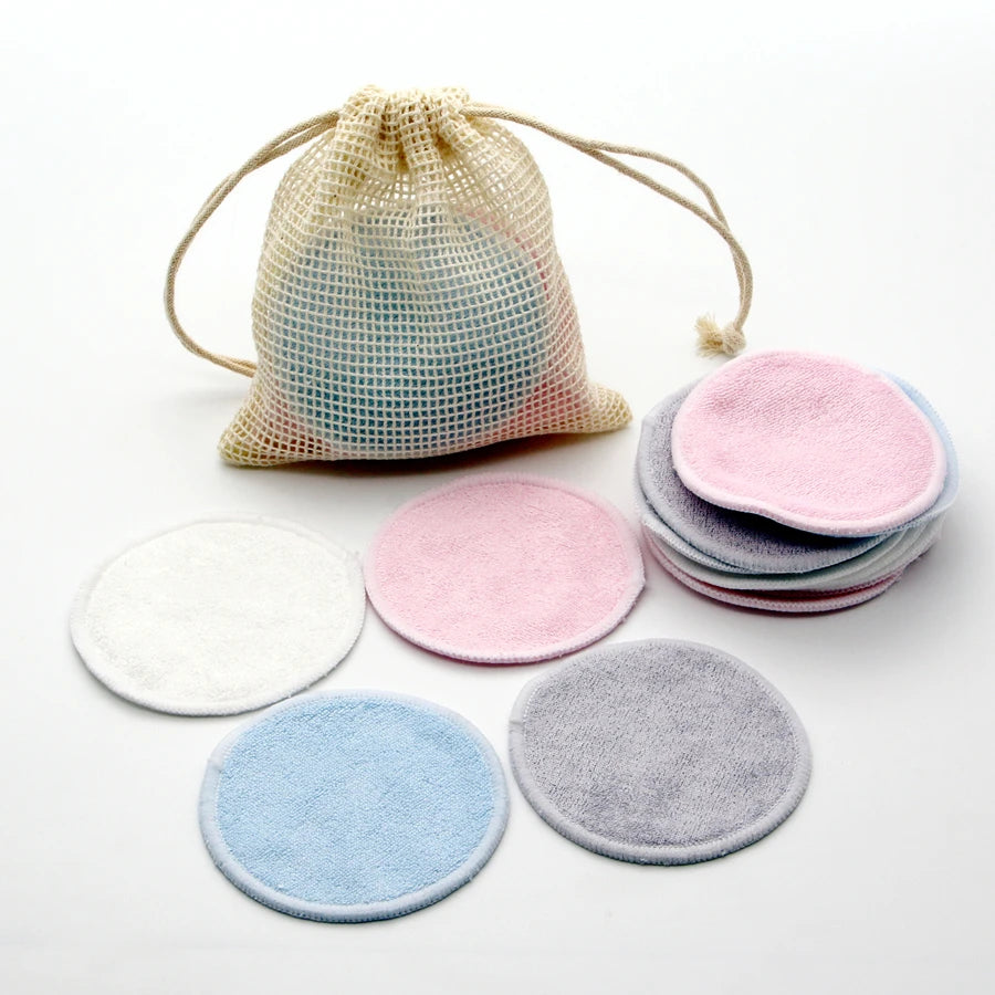 Reusable Bamboo Makeup Remover Pads 12pcs/Bag Washable Rounds Cleansing Facial Cotton Make