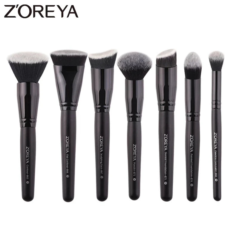 ZOREYA Professional Black Makeup Brush Set - 15 Piece Eye & Face Collection
