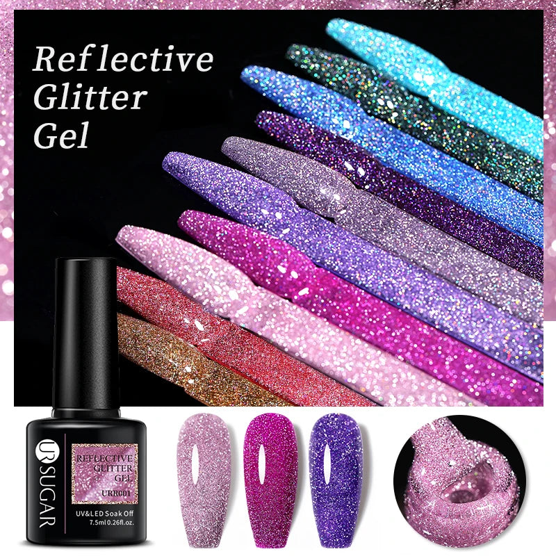 UR SUGAR Reflective Glitter Gel Polish - 7.5ml Pink Sequins Nail Art