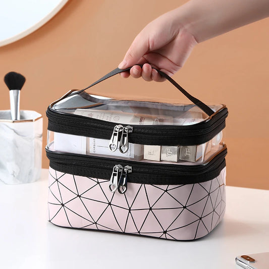 Double Transparent Cosmetic Bag - Big Capacity Travel Makeup Organizer