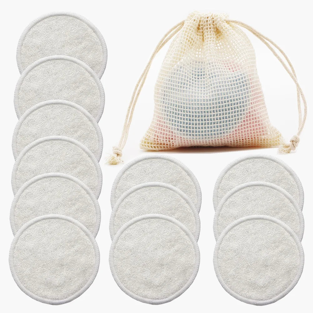 Reusable Bamboo Makeup Remover Pads 12pcs/Bag Washable Rounds Cleansing Facial Cotton Make