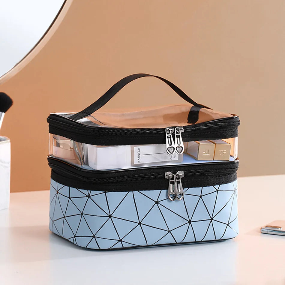 Double Transparent Cosmetic Bag - Big Capacity Travel Makeup Organizer