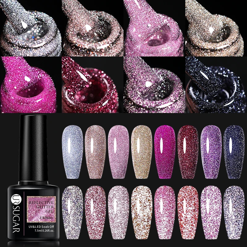 UR SUGAR Reflective Glitter Gel Polish - 7.5ml Pink Sequins Nail Art