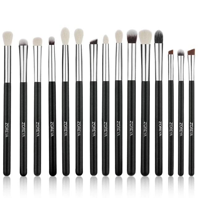 ZOREYA Professional Black Makeup Brush Set - 15 Piece Eye & Face Collection