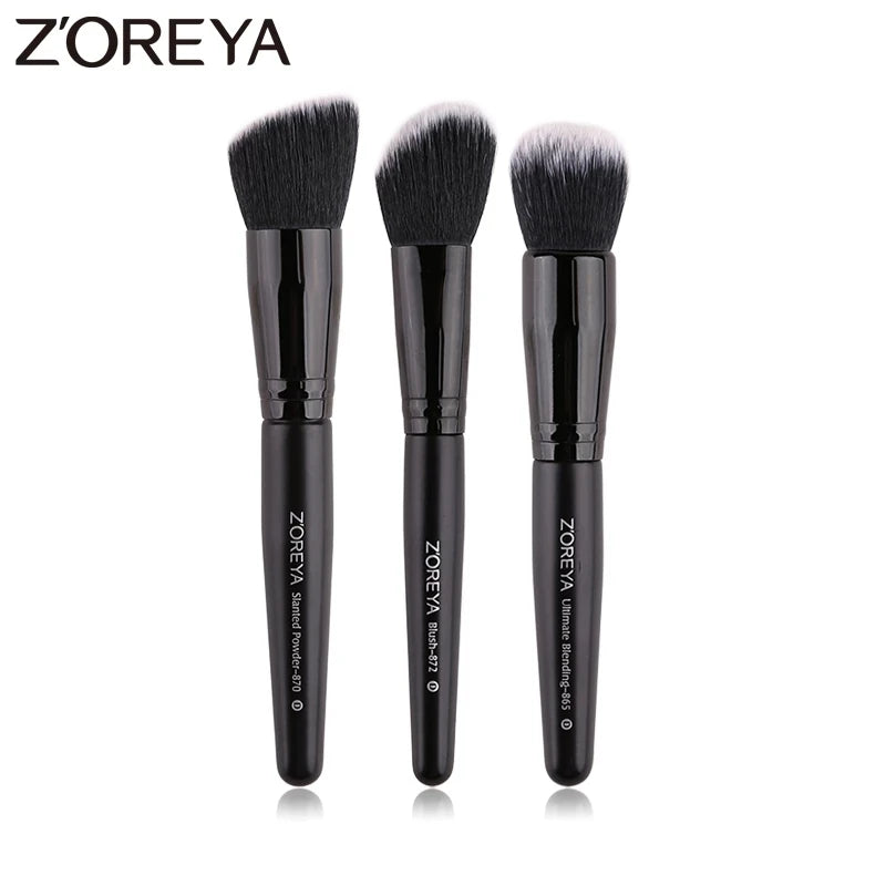 ZOREYA Professional Black Makeup Brush Set - 15 Piece Eye & Face Collection