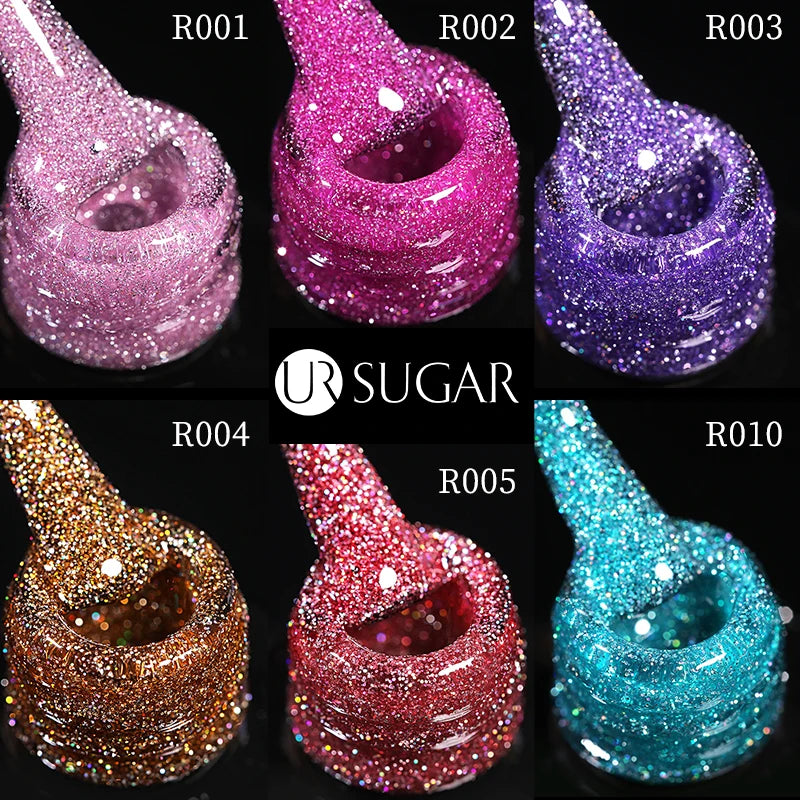 UR SUGAR Reflective Glitter Gel Polish - 7.5ml Pink Sequins Nail Art