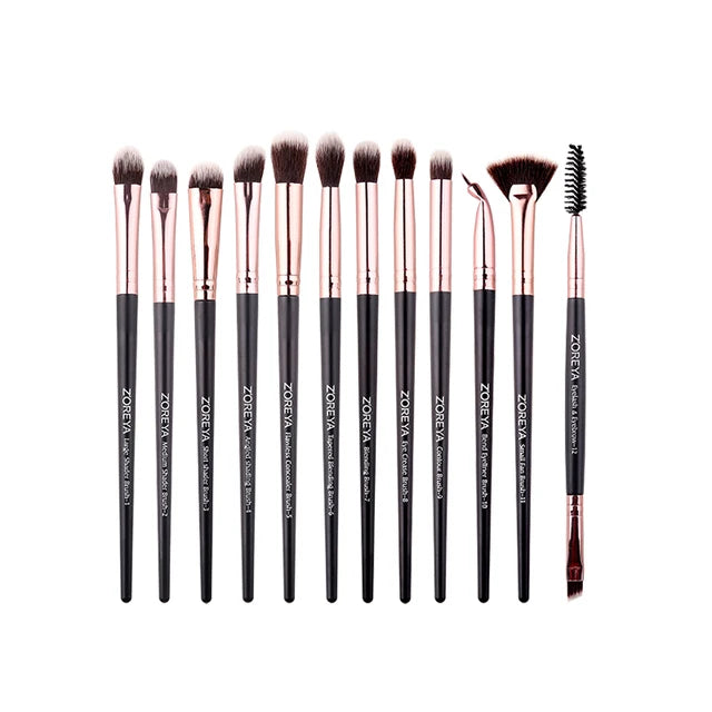 ZOREYA Professional Black Makeup Brush Set - 15 Piece Eye & Face Collection
