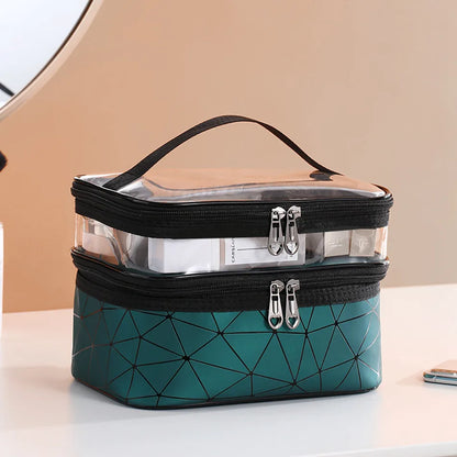 Double Transparent Cosmetic Bag - Big Capacity Travel Makeup Organizer
