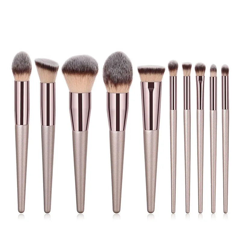Professional Champagne Gold Makeup Brush Set - 14 Piece Premium Synthetic Hair Collection