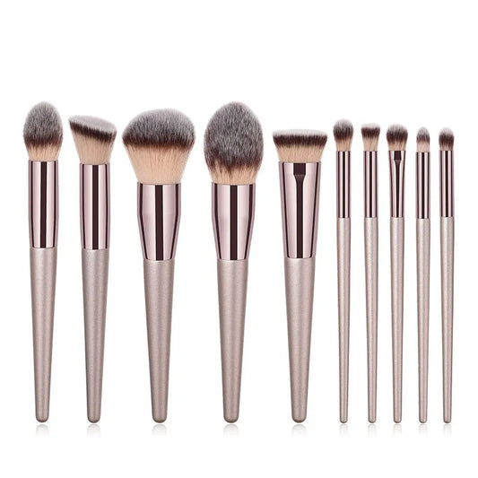 Professional Champagne Gold Makeup Brush Set - 14 Piece Premium Synthetic Hair Collection