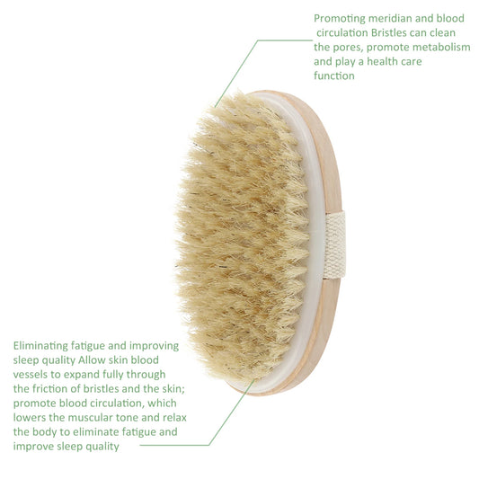 Natural Bristle Body Brush - Spa-Quality Dry Skin Exfoliating Brush