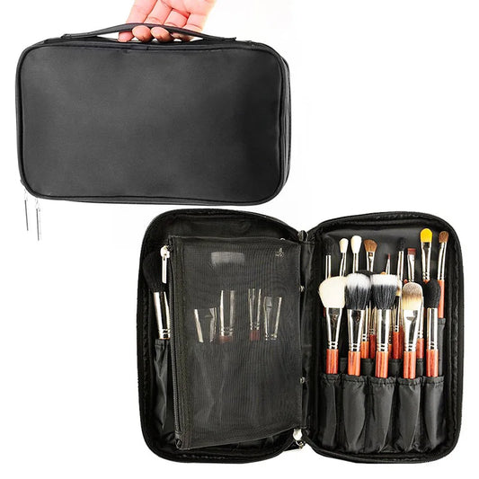 Professional Multi-Functional Cosmetic Organizer - Travel Makeup Bag with Brush Holders