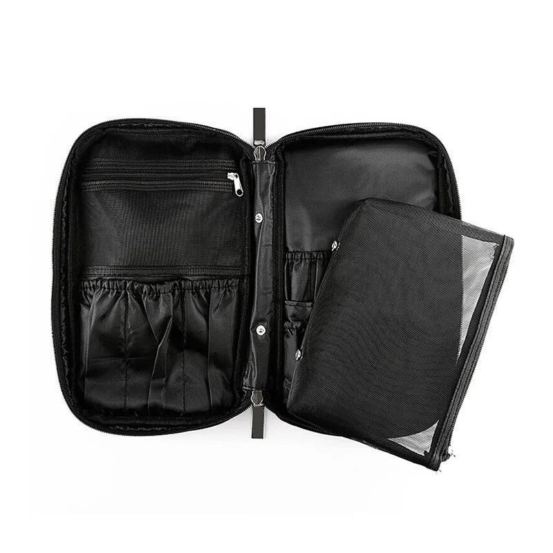 Professional Multi-Functional Cosmetic Organizer - Travel Makeup Bag with Brush Holders
