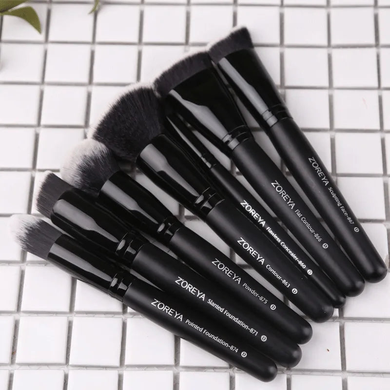 ZOREYA Professional Black Makeup Brush Set - 15 Piece Eye & Face Collection