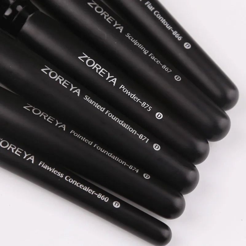 ZOREYA Professional Black Makeup Brush Set - 15 Piece Eye & Face Collection