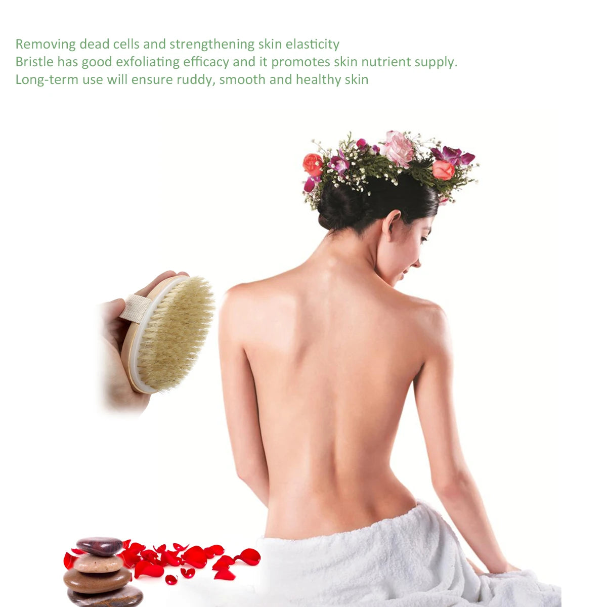 Natural Bristle Body Brush - Spa-Quality Dry Skin Exfoliating Brush