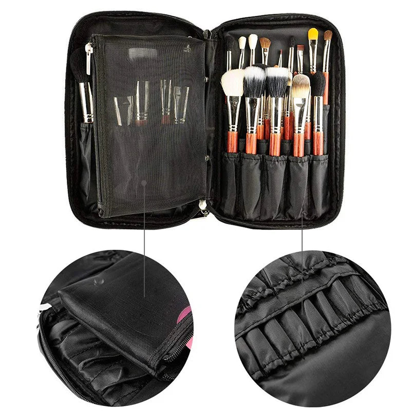 Professional Multi-Functional Cosmetic Organizer - Travel Makeup Bag with Brush Holders