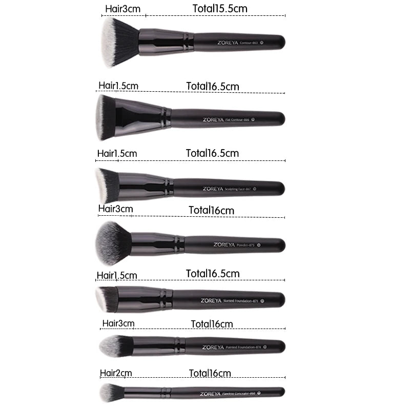 ZOREYA Professional Black Makeup Brush Set - 15 Piece Eye & Face Collection