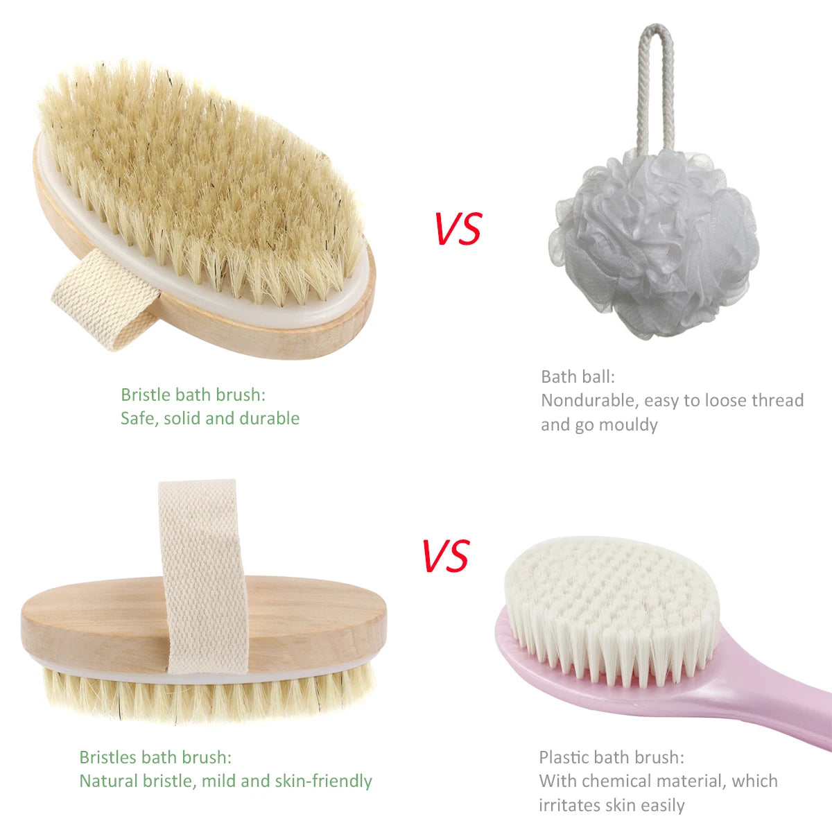 Natural Bristle Body Brush - Spa-Quality Dry Skin Exfoliating Brush