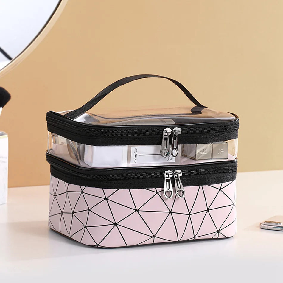 Double Transparent Cosmetic Bag - Big Capacity Travel Makeup Organizer