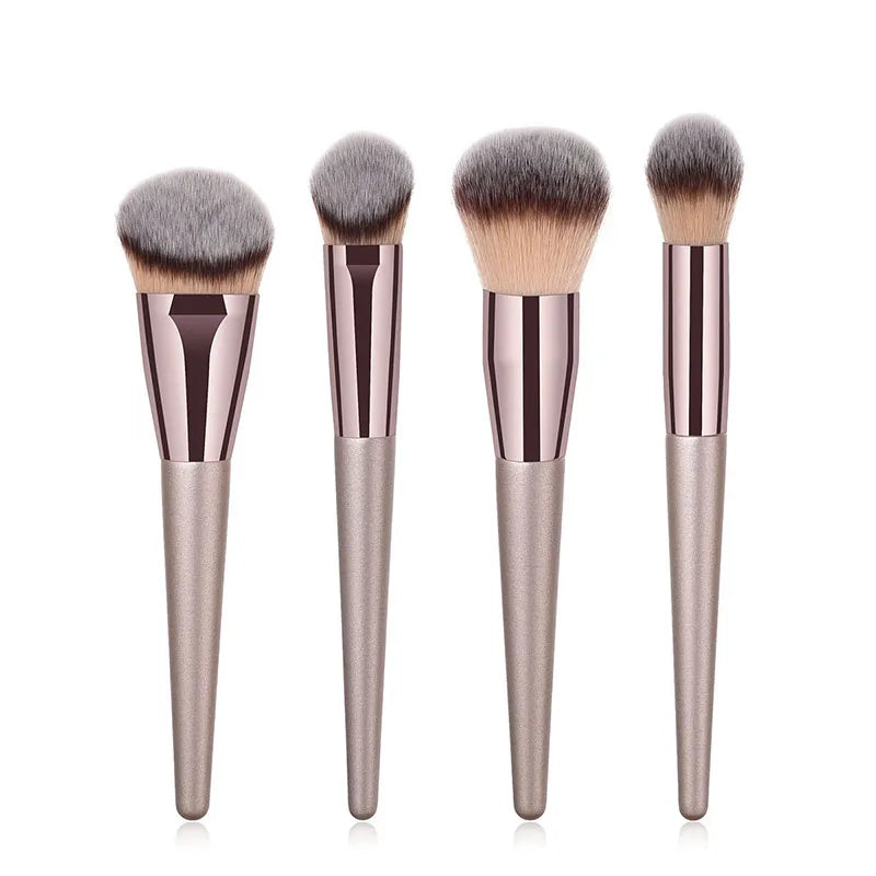 Professional Champagne Gold Makeup Brush Set - 14 Piece Premium Synthetic Hair Collection