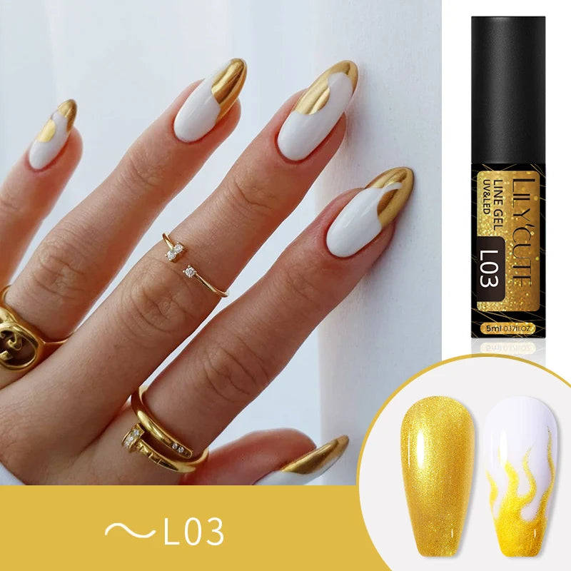 LILYCUTE 5ML Reflective Glitter Liner Gel Polish Nail Art Champagne Sparkling Lines