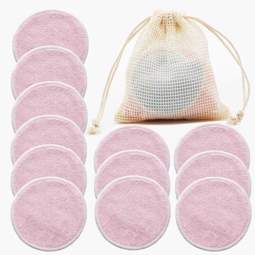 Reusable Bamboo Makeup Remover Pads 12pcs/Bag Washable Rounds Cleansing Facial Cotton Make