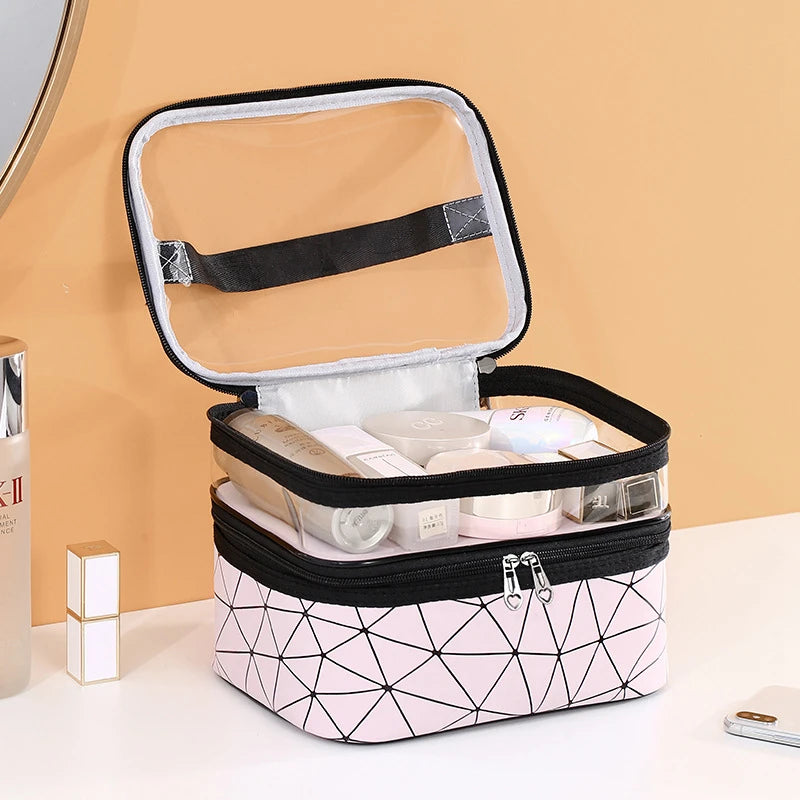 Double Transparent Cosmetic Bag - Big Capacity Travel Makeup Organizer