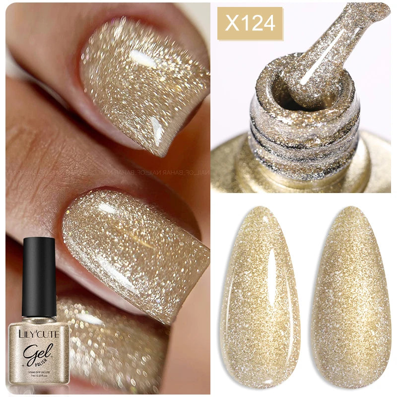 LILYCUTE 5ML Reflective Glitter Liner Gel Polish Nail Art Champagne Sparkling Lines