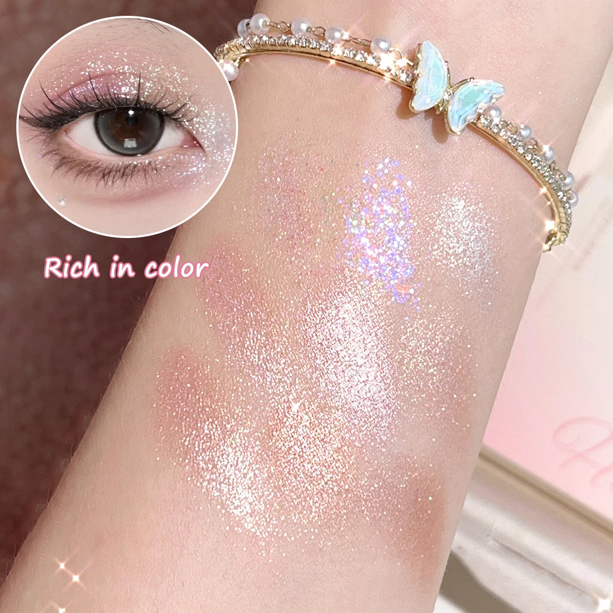 Pearlescent Glitter Eyeshadow Palette - Long-Lasting Shimmer & Highlighter