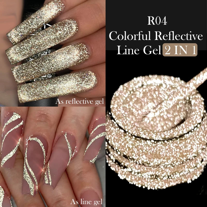 LILYCUTE 5ML Reflective Glitter Liner Gel Polish Nail Art Champagne Sparkling Lines